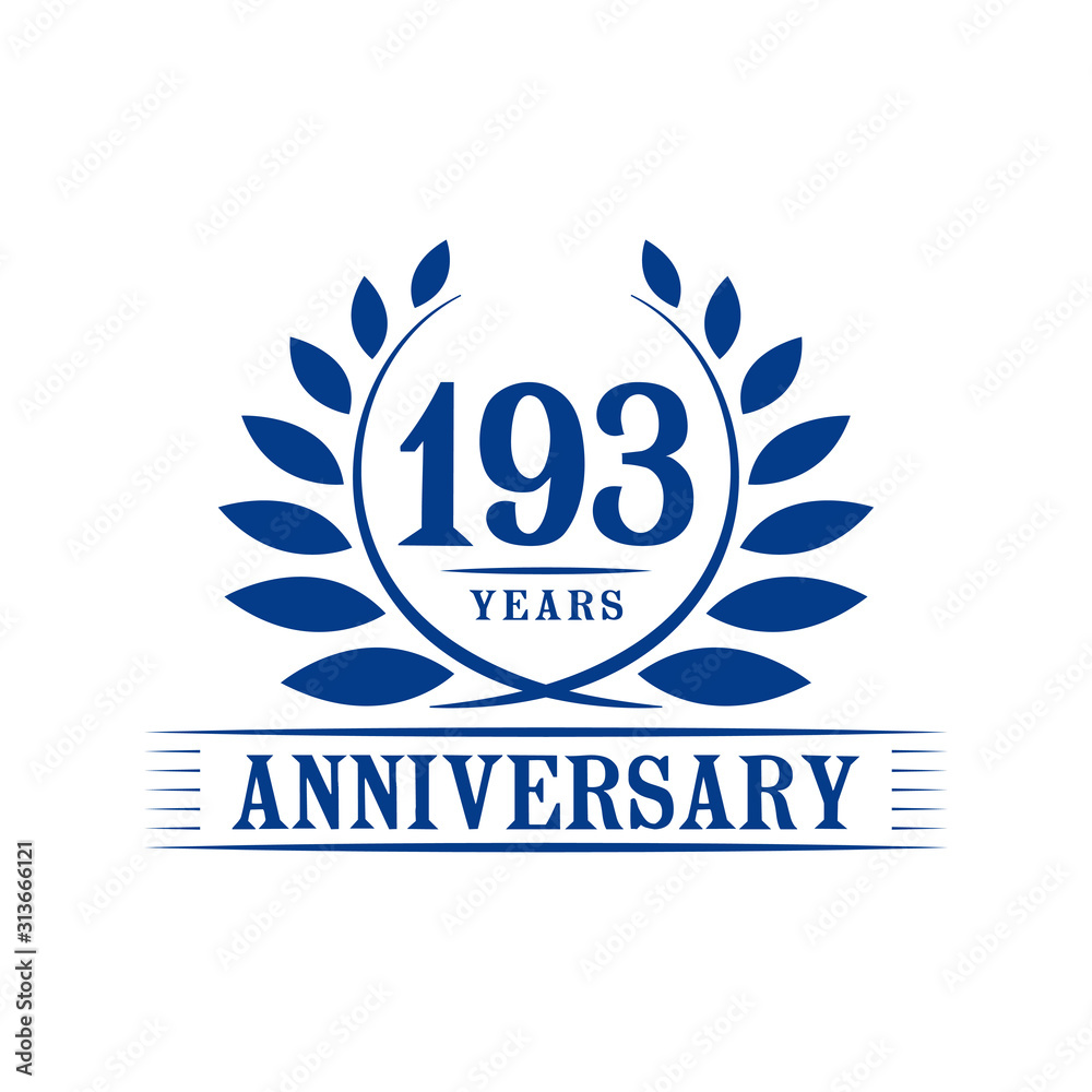 193 years logo design template. One hundred ninety third anniversary vector and illustration. 193 years logo design template. One hundred ninety third anniversary vector and illustration.