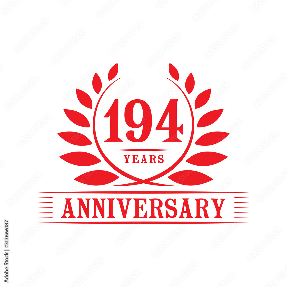194 years logo design template. One hundred ninety fourth anniversary vector and illustration.