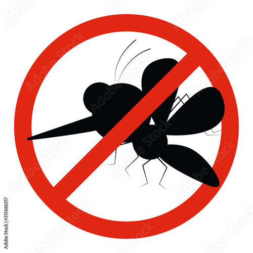 Mosquito warning prohibited cartoon sign. Anti insect