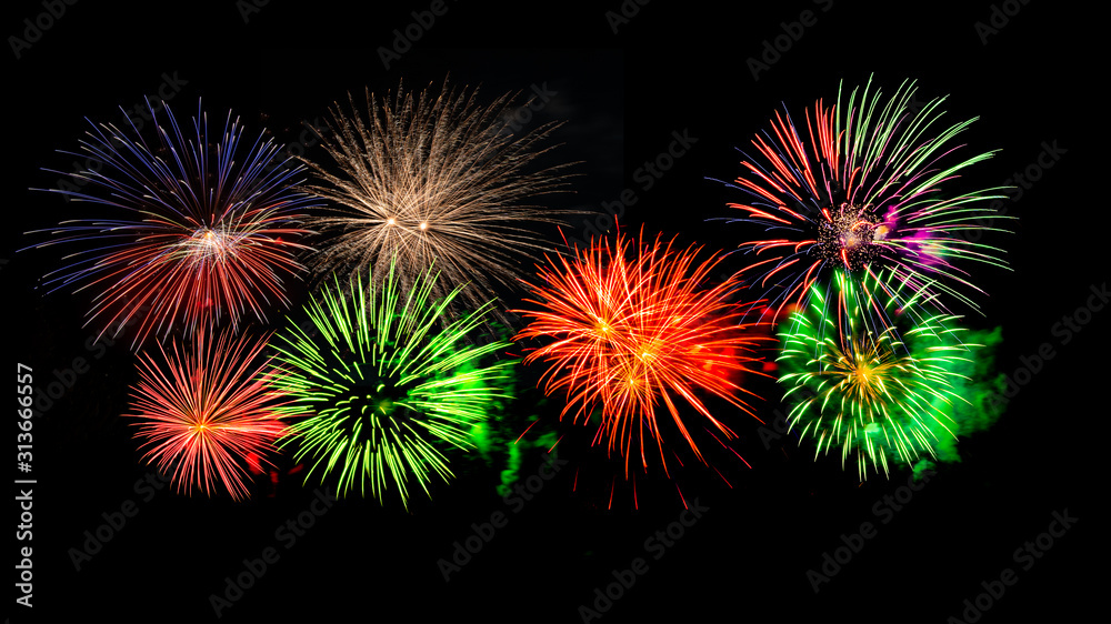 Firework celebration in the sky at night.Abstract photo of firework explosion for artwork.