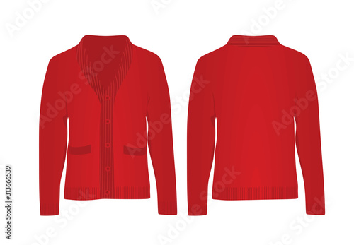 Red woolen cardigan. vector illustration