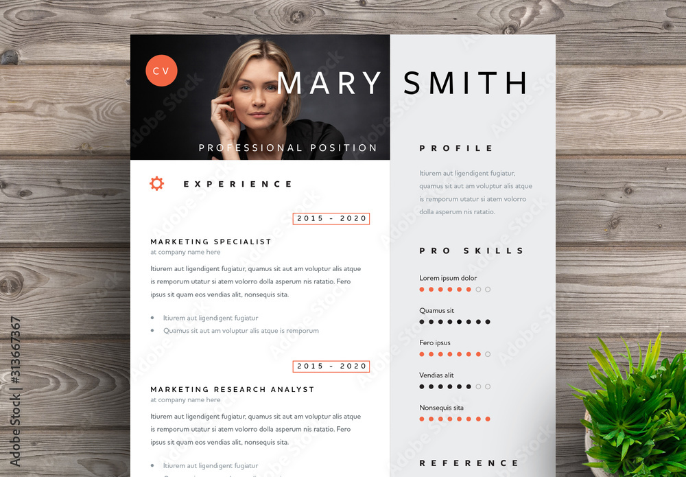 Professional Resume Layout with Orange and Grey Accent Stock Template