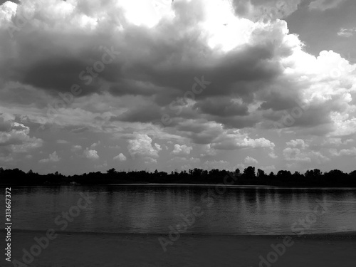 The river don in Russia, Melykhivka village. Beautiful landscape in black and white. © Elena_Mitrokhina
