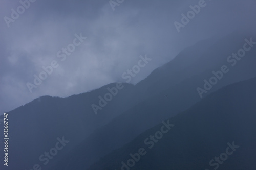Franz Jozef Glacier New Zealand. Mountains and clouds. Fog