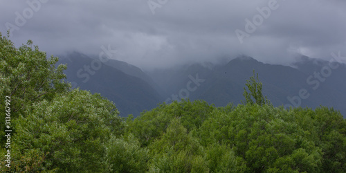Franz Jozef Glacier New Zealand. Mountains and clouds. Fog © A