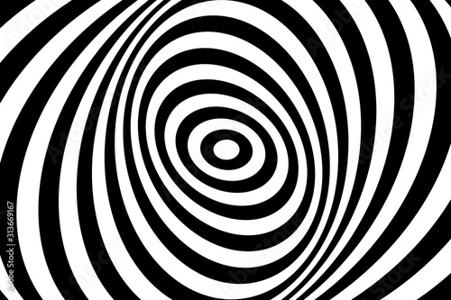 Vector abstract illustration of swirl, vortex pattern. Trendy background in op art style, optical illusion.