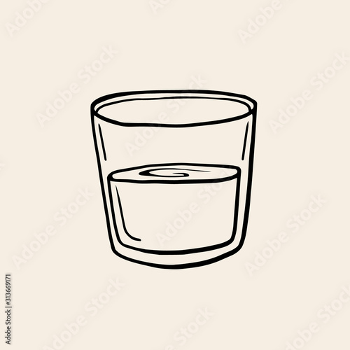 Premium Vector | Glass with water black outline silhouette in hand drawing  sketch style vector