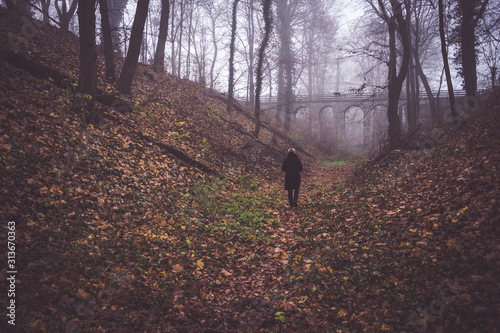 Spaziergängerin im Nebel