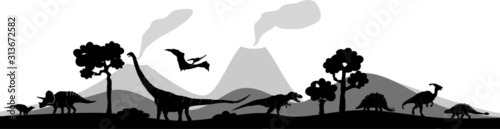 Dinosaur Vector Outline Landscape Skyline