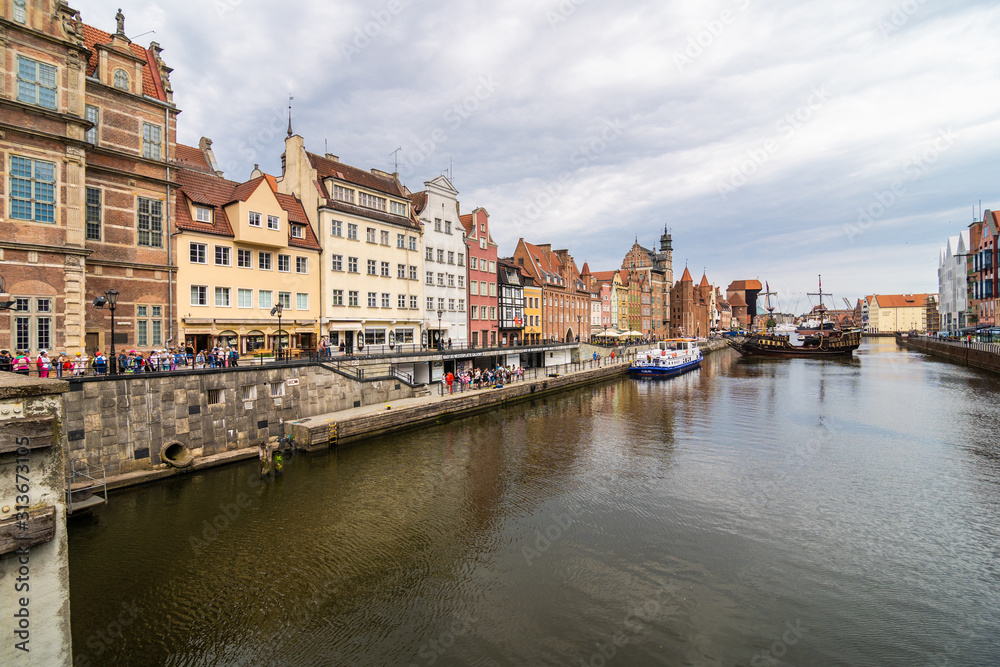 Gdansk, Poland - Juny, 2019: Streets of historical center of Gdansk city, Poland