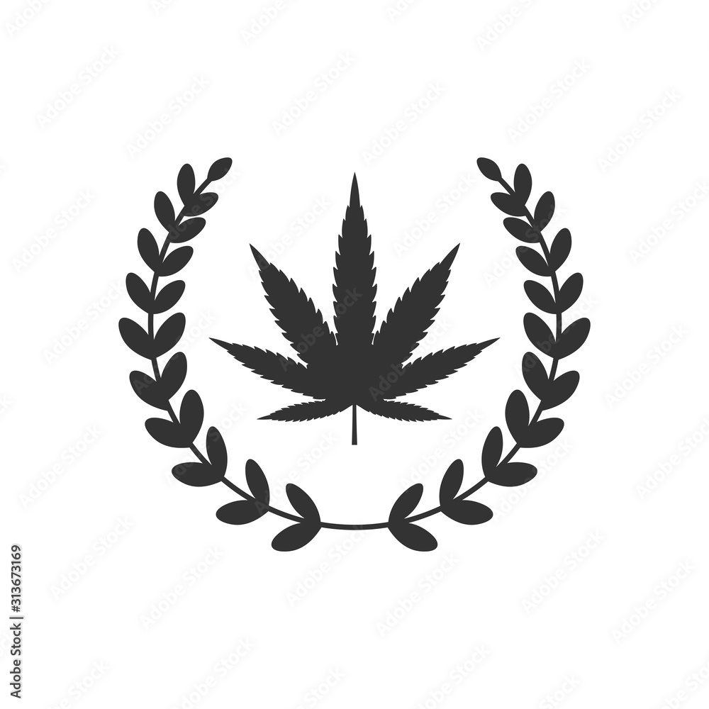 Hemp and laurel wreath. Legalization concept. Vector icon isolated on white background. Hemp and laurel wreath. Legalization concept. Vector icon isolated on white background.
