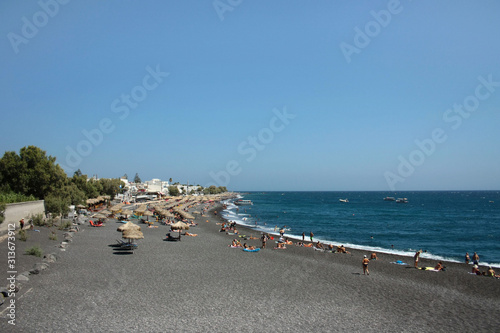 Volcanic Kamari beach on the Greek island of Santorini