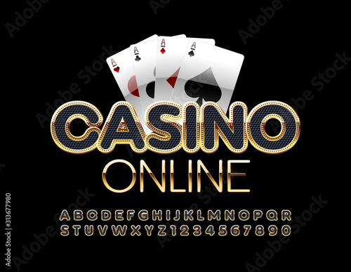 Vector luxury Banner Casino Online.  Chic bright Font. Unique Black and Golden Alphabet Letters and Numbers.