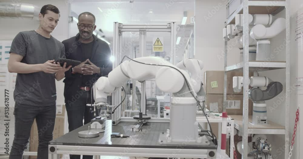 Team working on robotic arm