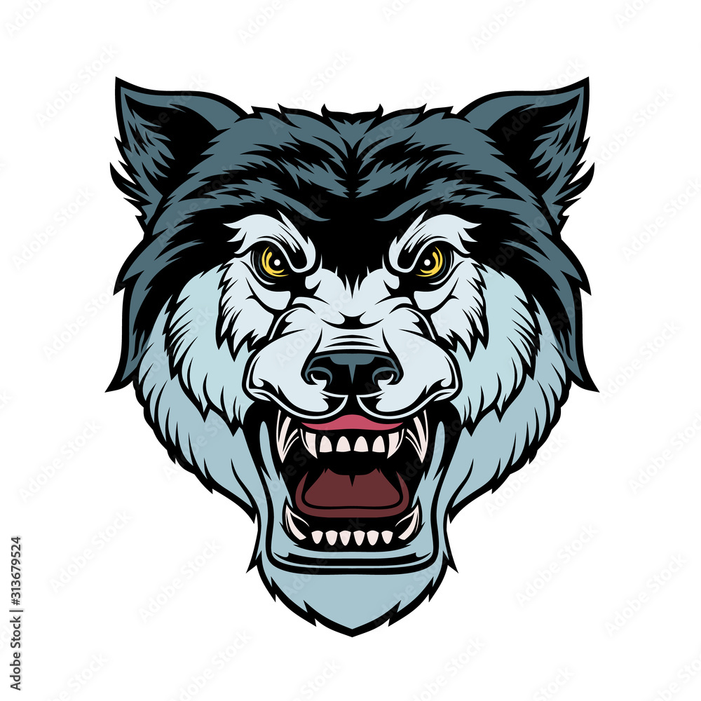 Naklejka premium Head of roaring wolf. 