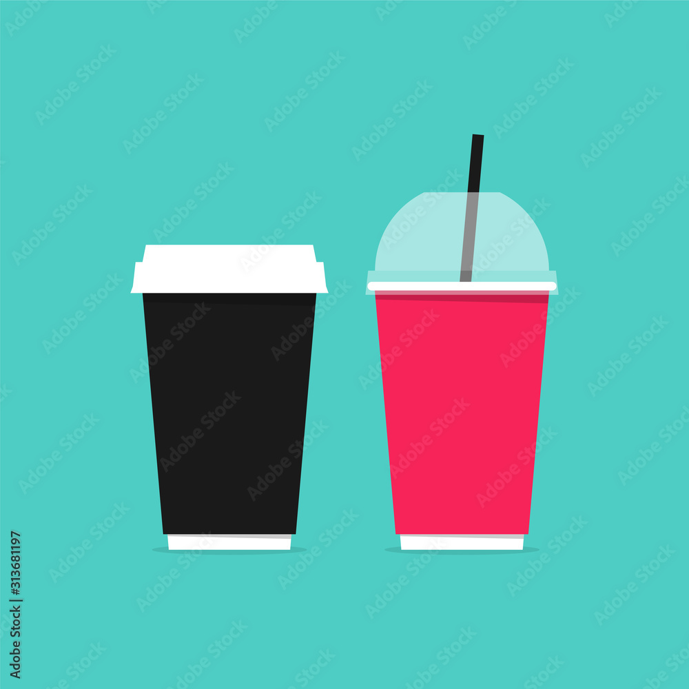Paper cups for cold and hot drinks, as well as for vending machines. Vector illustration in a flat style