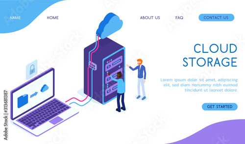 Modern concept cloud storage vector isometric illustration.