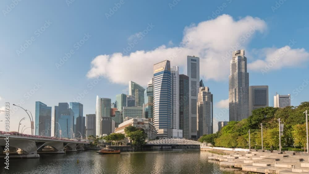Singapore time lapse 4K, city skyline timelapse at Marina Bay waterfront business district Singapore time lapse 4K, city skyline timelapse at Marina Bay waterfront business district