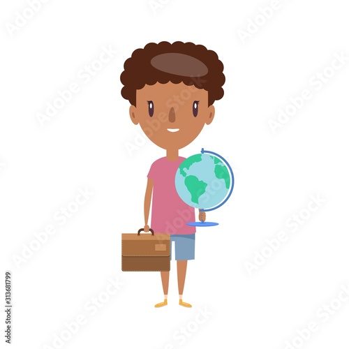 Smiling schoolboy. Cheerful elementary school student, kindergarten pupil cartoon character. Flat vector illustration.