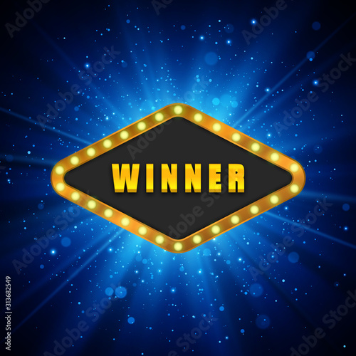 Winner background. Retro light banner. Vector template design