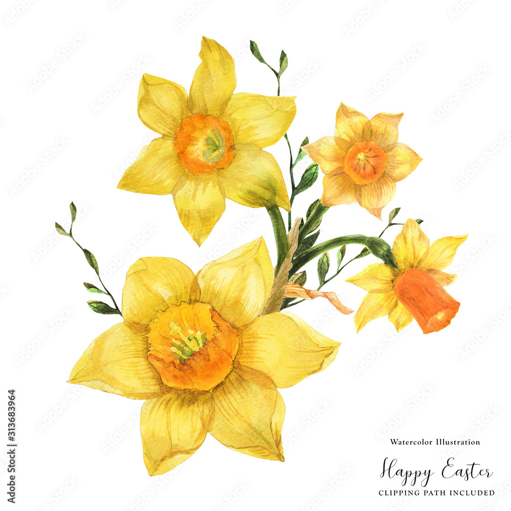 Yellow spring floral bouquet with daffodil flowers