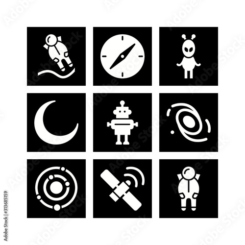 9 Set Of astronomy icons isolated on white background... photo