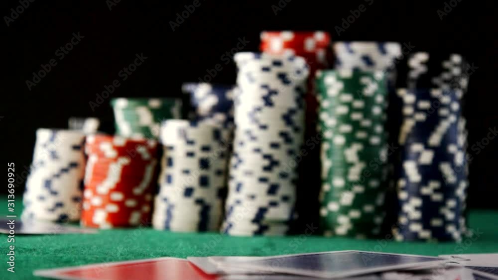 Cards Fall with Casino Chips in Slow Motion Cards Fall with Casino Chips in Slow Motion