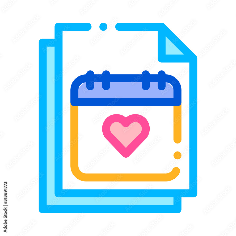 Wedding Day On Calendar Page Sign Vector Icon Thin Line. Celebration Day, Paper List Linear Pictogram. Party Preparation And Marriage Template Contour Concept Illustration Wedding Day On Calendar Page Sign Vector Icon Thin Line. Celebration Day, Paper List Linear Pictogram. Party Preparation And Marriage Template Contour Concept Illustration