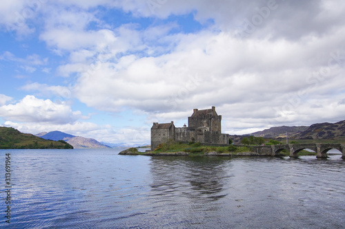 The Eilean Donan Castle in Dornie on a sunny day