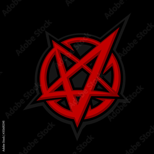 Satanic Pentagram Inverted Star Symbol in Cartoon Logo Style