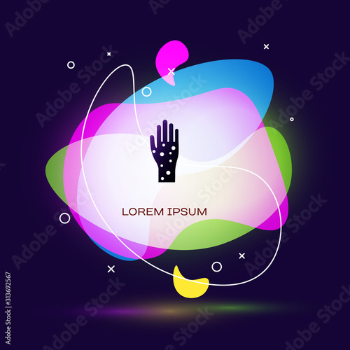 Black Hand with psoriasis or eczema icon isolated on blue background. Concept of human skin response to allergen or chronic body problem. Abstract banner with liquid shapes. Vector Illustration