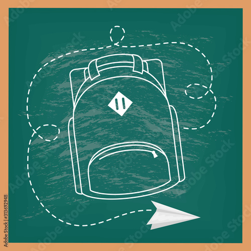 back to school card with chalkboard and schoolbag