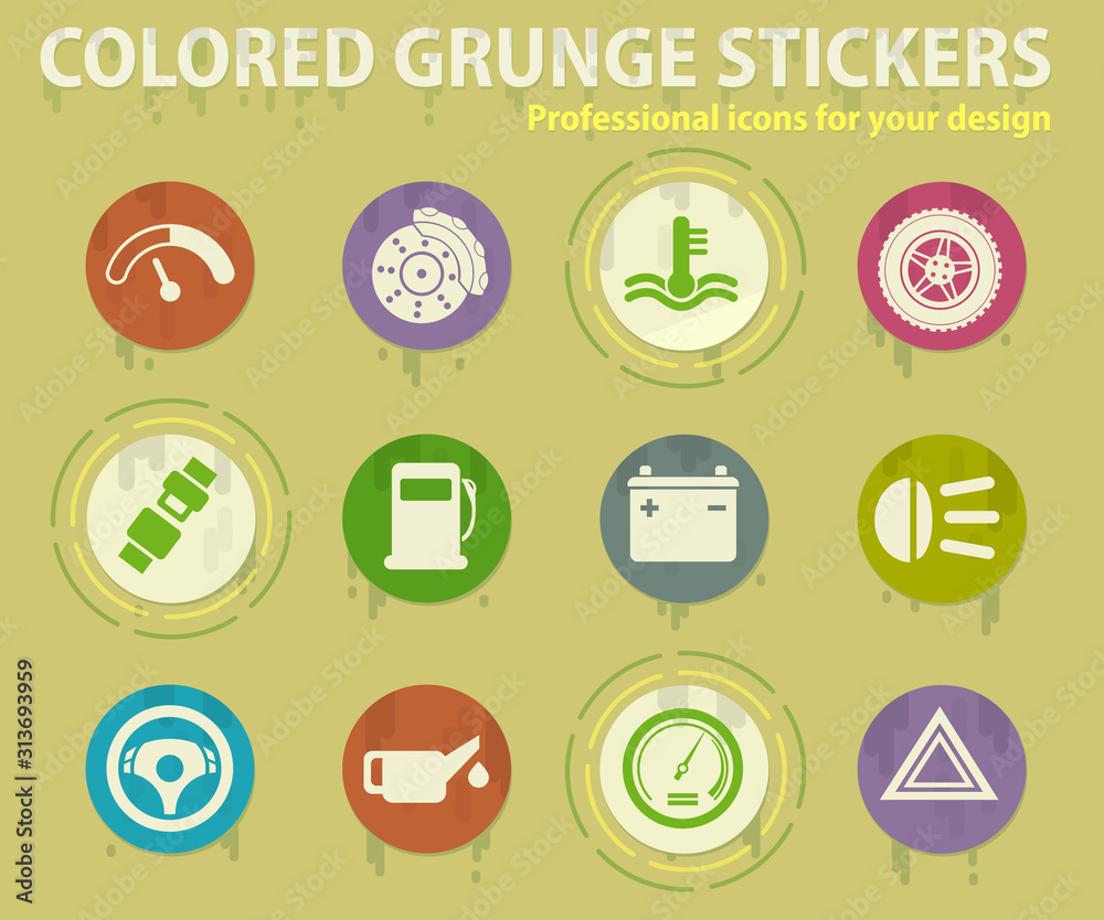 car interface colored grunge icons car interface colored grunge icons