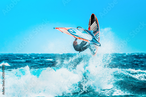 watersports: Windsurfing jumps out of the water
