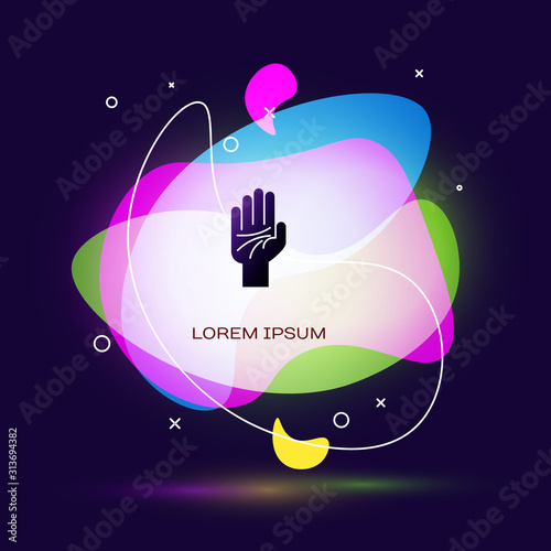 Black Palmistry of the hand icon isolated on blue background. Abstract banner with liquid shapes. Vector Illustration