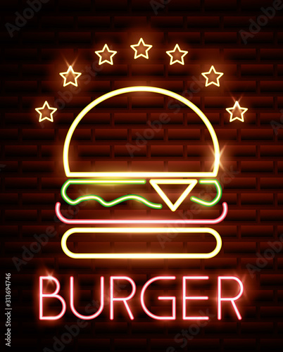 burger food neon light label