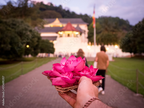 walking to the temple of the tooth in kandy sri lanka