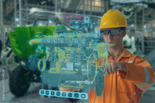 Принти на полотні Engineering use augmented mixed virtual reality integrate artificial intelligence combine deep, machine learning, digital twin, 5G, industry 4