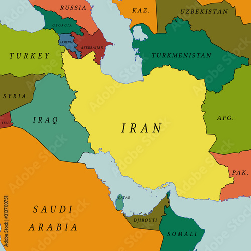 Iran. Middle East political map.
