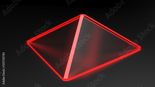 Abstract pyramidal red structure with satin glass faces on black surface - 3D rendering illustration © Carlo Toffolo