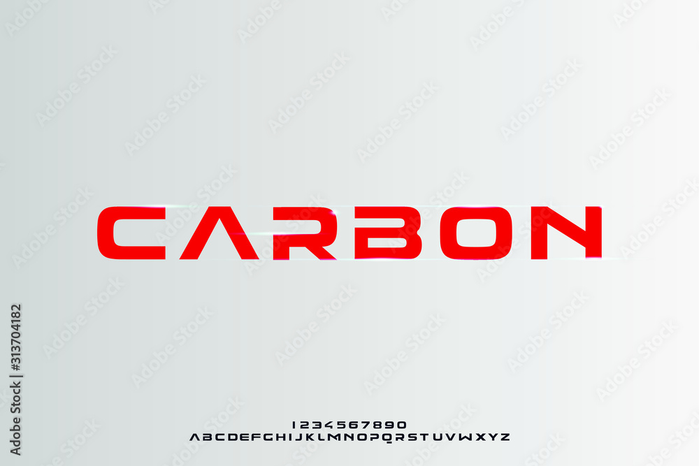 Plakat Carbon, odważna nowoczesna sportowa czcionka alfabetu. projekt ilustracji wektorowych