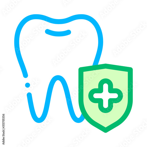 Dentist Stomatology Tooth Protection Vector Icon Sign Thin Line. Adamantine Substance Of Tooth Enamel Linear Pictogram. Chairside Assistance Dental Health Service Contour Illustration