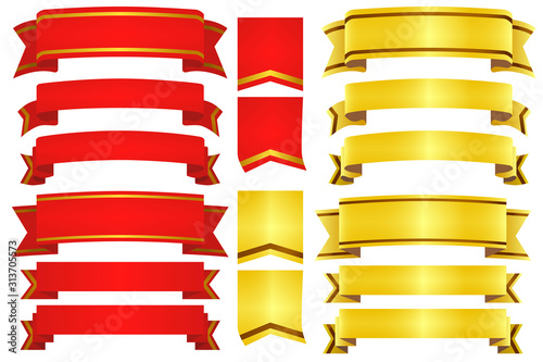 Red and gold ribbon set, background or banner.