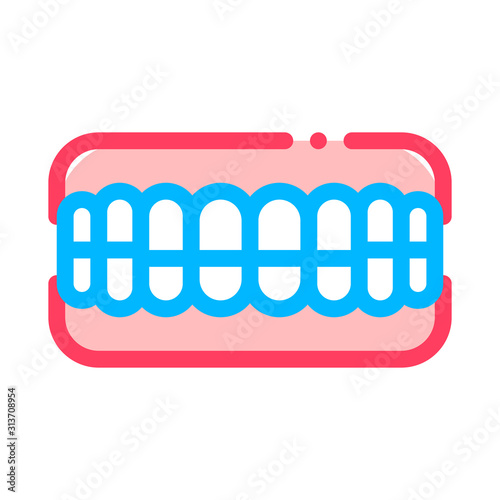 Set Of False Teeth Stomatology Vector Sign Icon Thin Line. Stomatology Dentist Instrument Equipment And Device Linear Pictogram. Medical Treatment Therapy Dentistry Contour Illustration