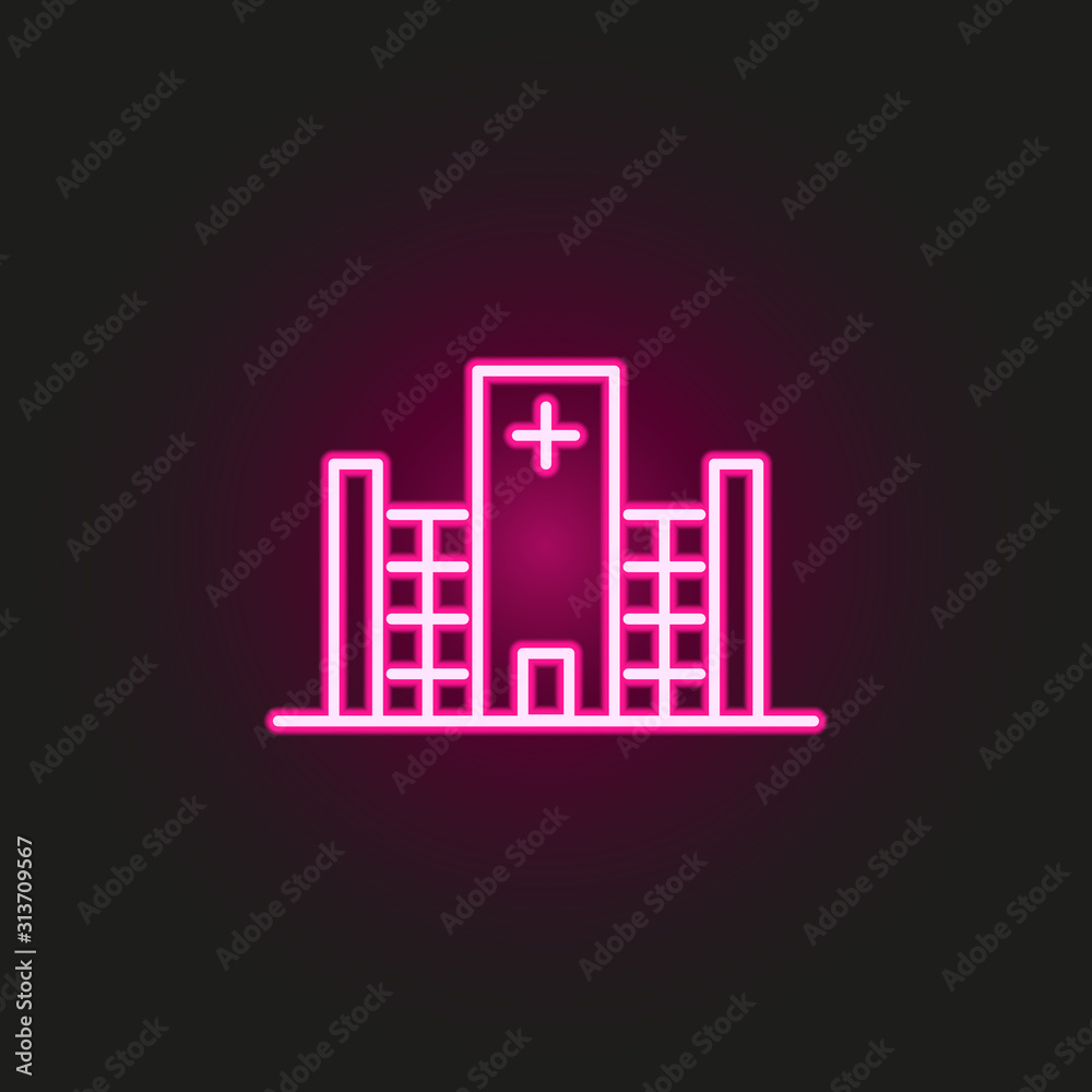 Building, hospital neon style icon. Simple thin line, outline vector of building icons for ui and ux, website or mobile application Building, hospital neon style icon. Simple thin line, outline vector of building icons for ui and ux, website or mobile application