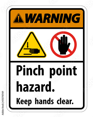 Warning Pinch Point Hazard,Keep Hands Clear Symbol Sign Isolate on White Background,Vector Illustration