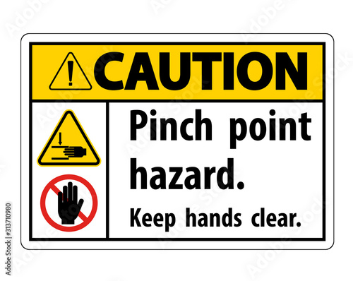 Caution Pinch Point Hazard,Keep Hands Clear Symbol Sign Isolate on White Background,Vector Illustration