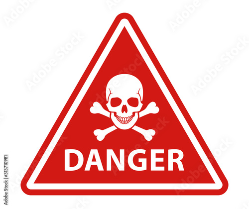 Red danger skull crossbones warning sign white frame