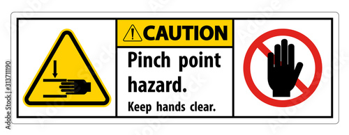 Caution Pinch Point Hazard,Keep Hands Clear Symbol Sign Isolate on White Background,Vector Illustration
