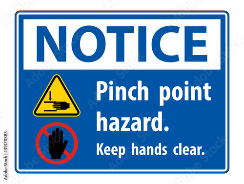 Notice Pinch Point Hazard,Keep Hands Clear Symbol Sign Isolate on White Background,Vector Illustration
